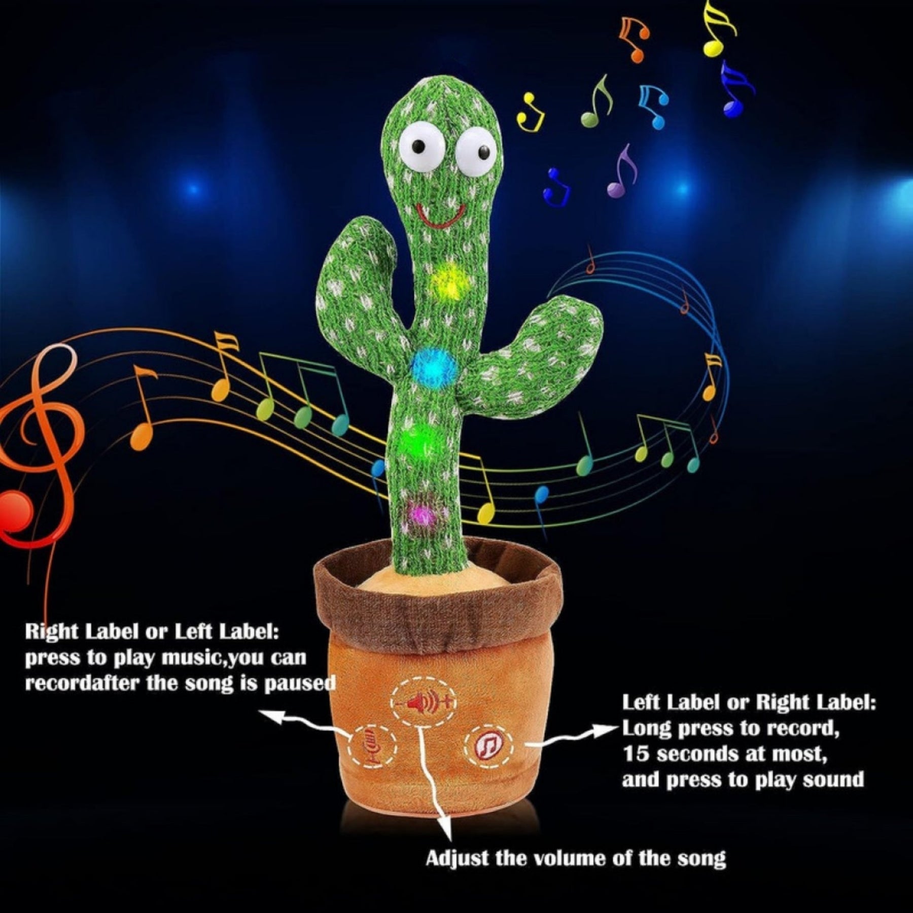Dancing Cactus Toy Repeat Talking USB Charging