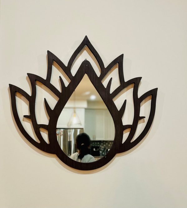 Bold Lotus Mirror | Floral Wooden Decor | Wooden Wall Mirror